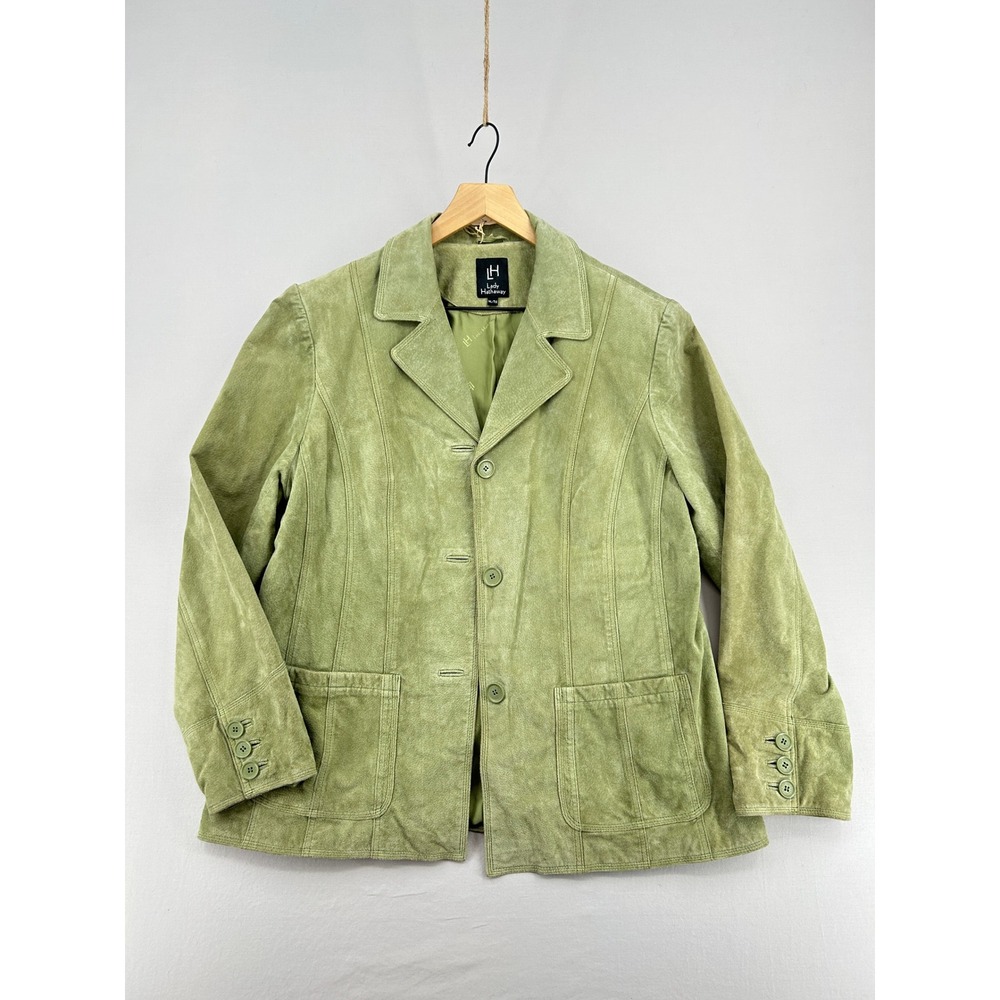 Women's Lady Hathaway Sage Green Suede Leather Blazer Jacket Sz XL